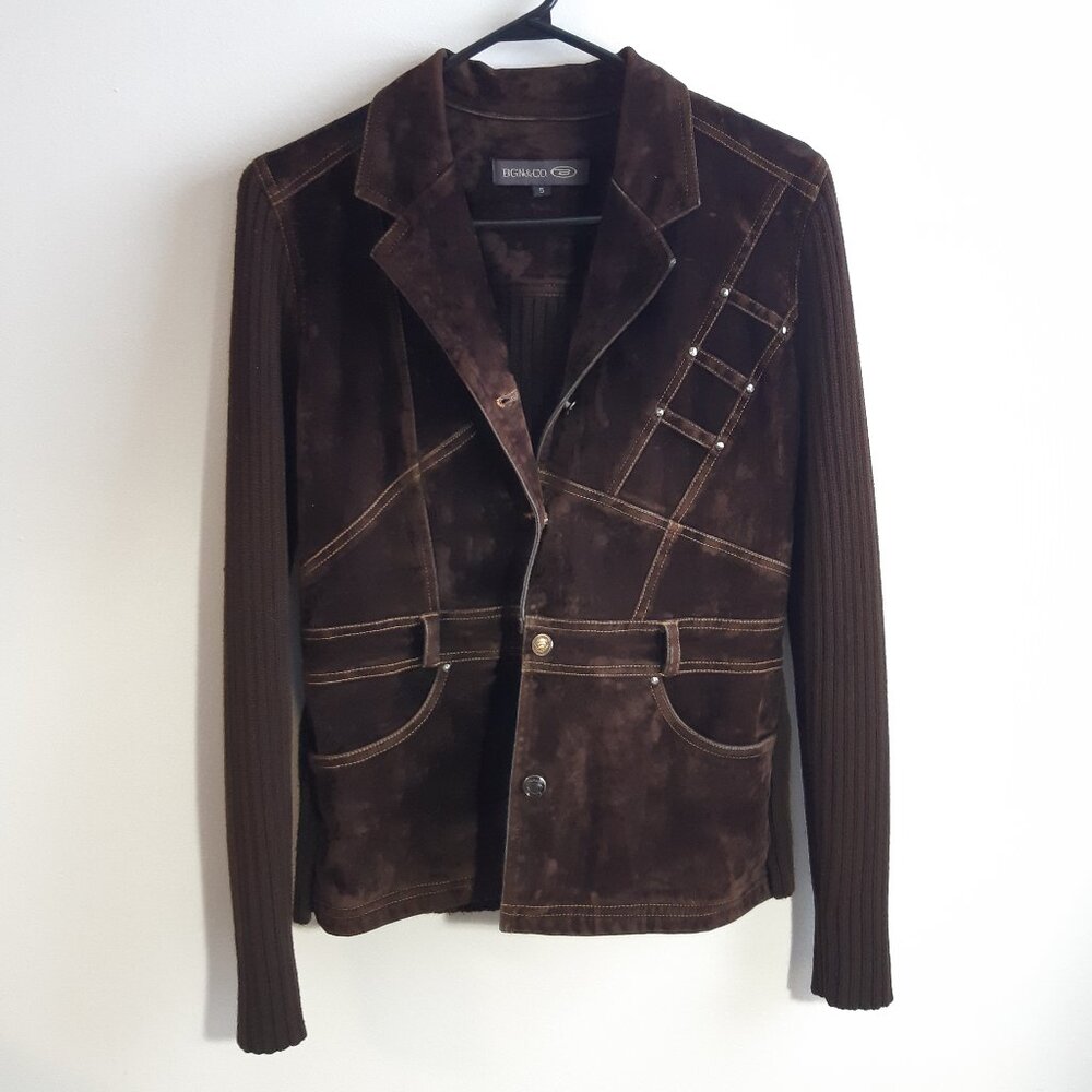 BGN & Co Brown Faux Suede S Jacket Soft-Touch Tailored Fit With Ribbed Sleeves